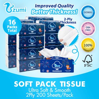 Uzumi Premium 2Ply Soft Pack Tissue 16 Packs Softpack Tissue Paper Toilet Paper